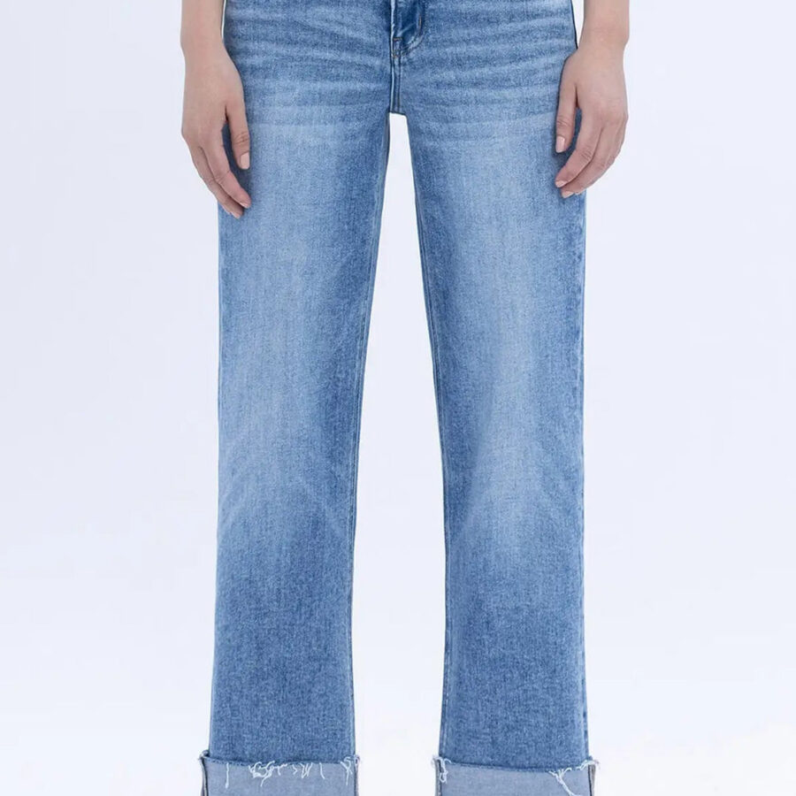 High Rise Cuffed Crop Straight Jeans